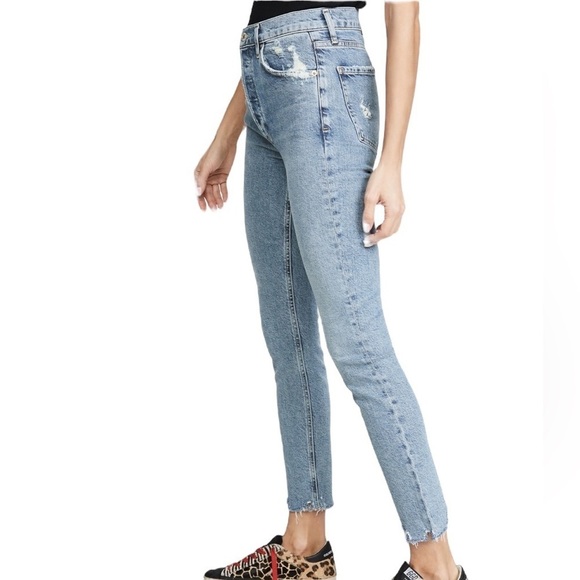 AGOLDE Nico High Rise Slim Fit Button Fly Light Wash Organic Cotton Denim Jeans - Picture 3 of 10